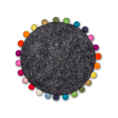 Pompom Edge Trivet-Char-9.5"D