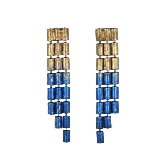 Barrel Chain Earring with True Blue and Gold