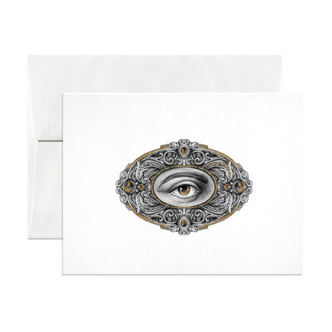 Decorative card with an eye illustration on a white background
