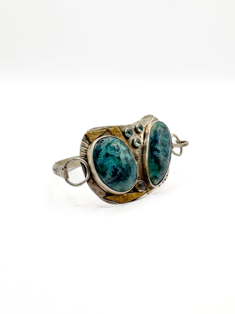 Bar Cuff with Mixed Glazes, Labradorite and Kyanite
