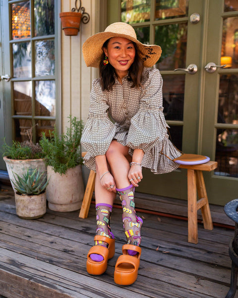 Pasta Lover Black Sheer Crew Sock