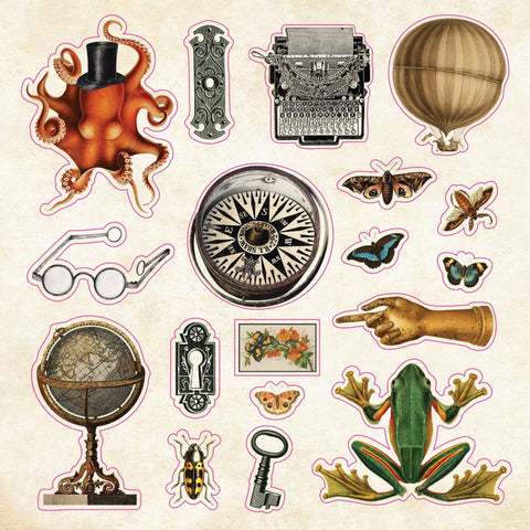 Collection of vintage-style illustrations on a beige background