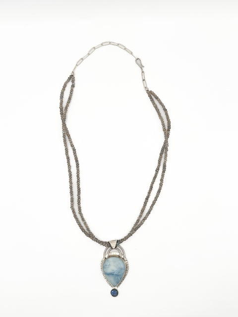 Owyhee Opal and Labradorite Pendant on Labradorite Bead Necklace