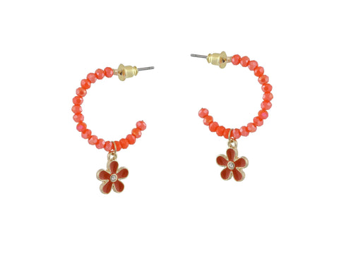 Flower Charm Beaded Hoop Earrings