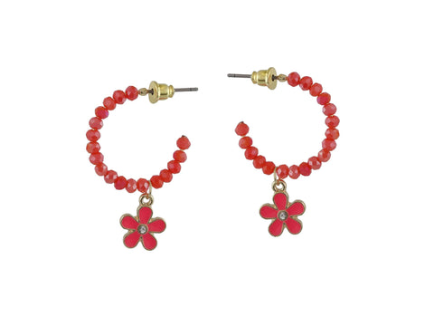 Flower Charm Beaded Hoop Earrings