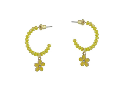 Flower Charm Beaded Hoop Earrings