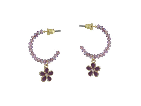 Flower Charm Beaded Hoop Earrings