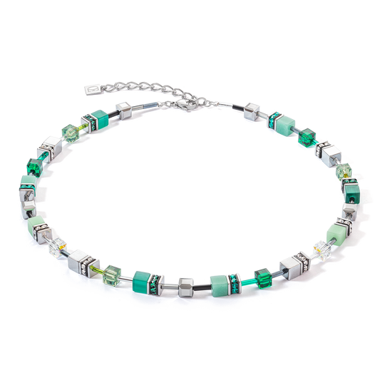 Iconic Cube Necklace Double Teal and Silver