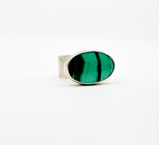 Malachite Gemstone and Sterling Ring