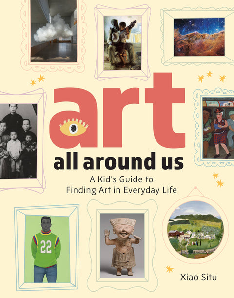Book cover of 'Art All Around Us' with various art forms and landscapes.