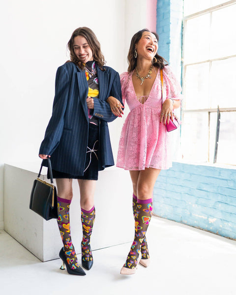 Y2K Hearts Black Sheer Knee High Sock