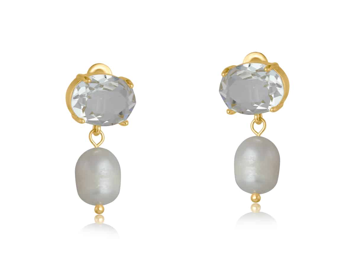 Valentina Demi Glass Oval Stone and Pearl Earring