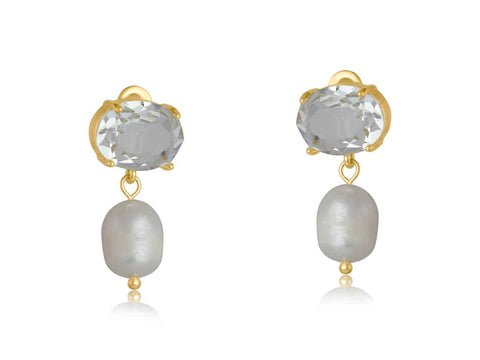 Valentina Demi Glass Oval Stone and Pearl Earring