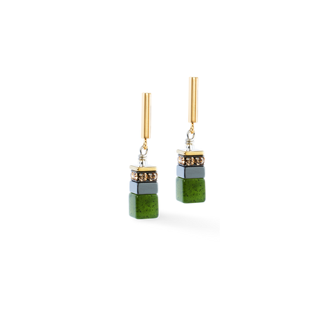 GeoCUBE Precious Motion earrings Forest Light gold