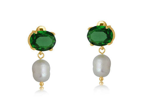 Valentina Demi Glass Oval Stone and Pearl Earring