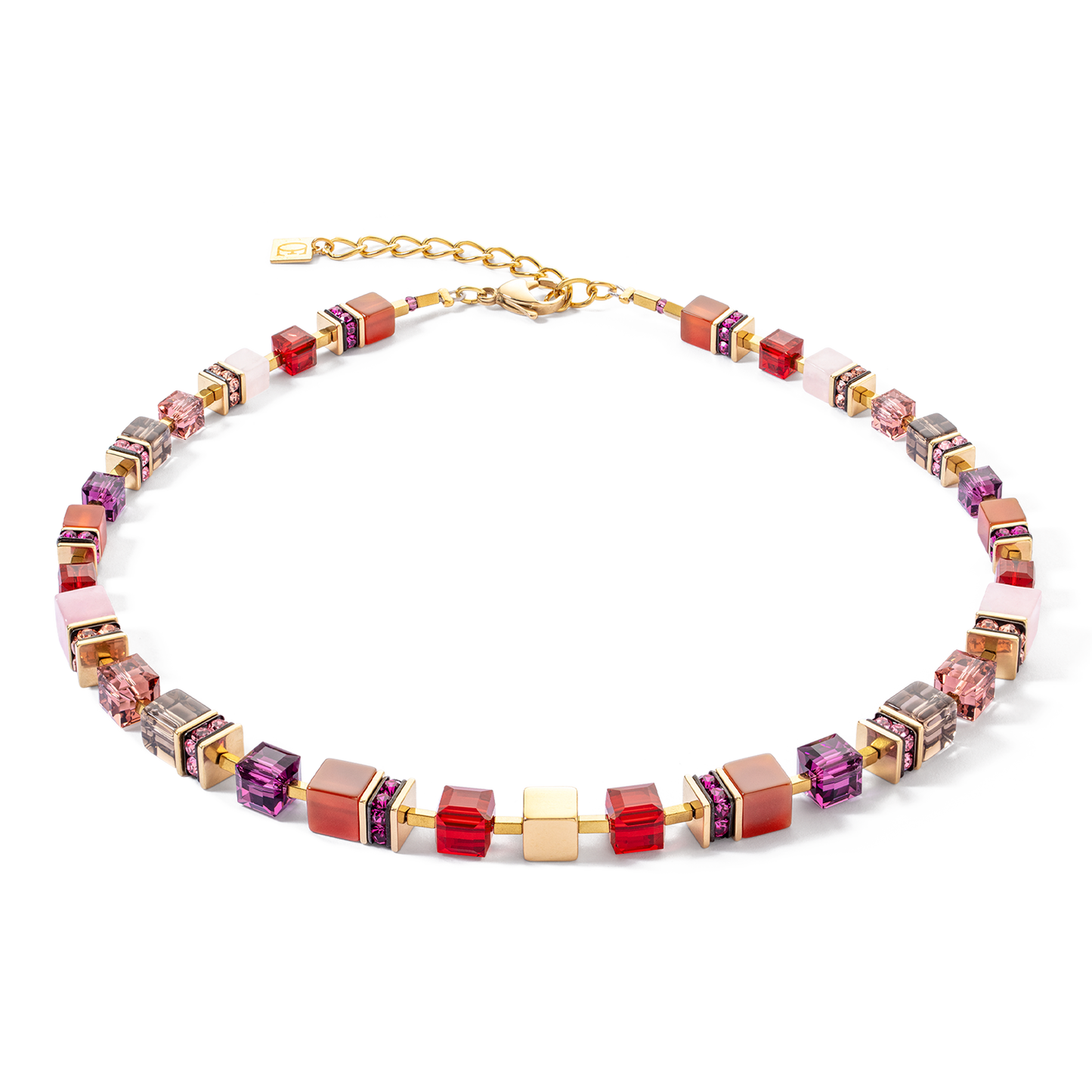 Iconic Cube Natural Stone Necklace Red Purple and Gold