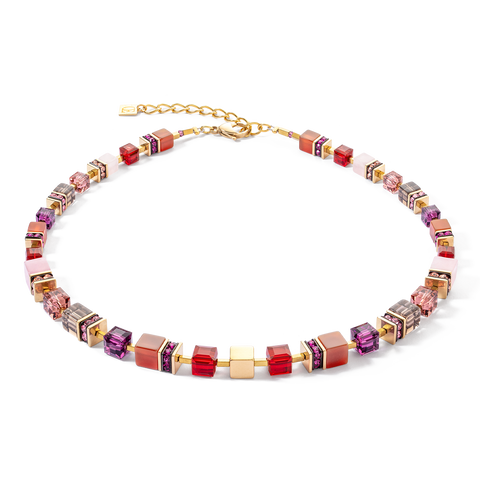 Iconic Cube Natural Stone Necklace Red Purple and Gold