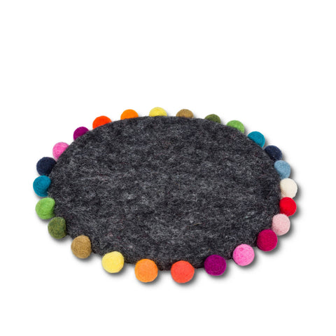 Pompom Edge Trivet-Char-9.5"D