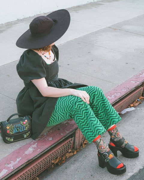 Wicked Elphaba Land Black Sheer Crew Sock