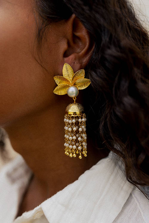 Pearl Tassel Bell Earrings