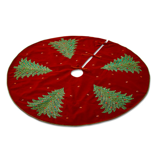 48" Red Velvet with Tree Embroidery Tree Skirt Mint Museum Store