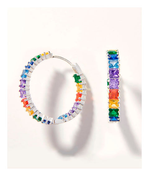 Silver Rainbow Hoop Earrings