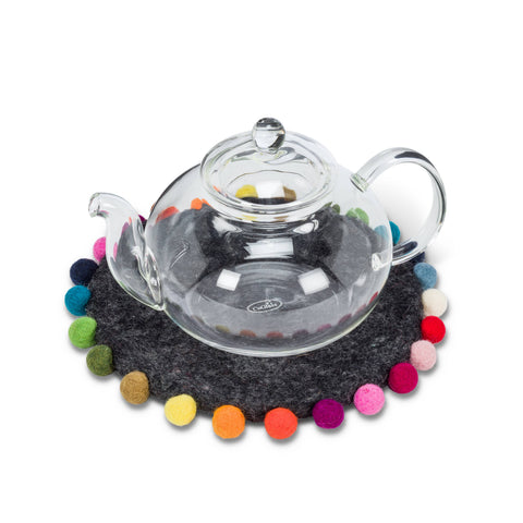 Pompom Edge Trivet-Char-9.5"D
