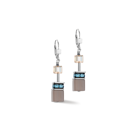 GeoCUBE Iconic Statement Precious Earrings Aqua-Beige