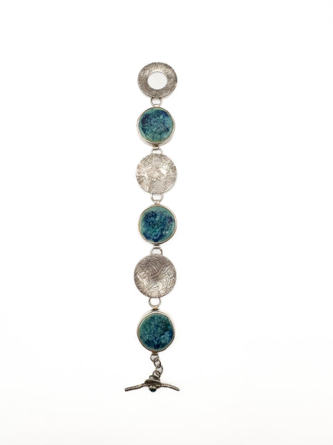 Textured Disk with Turquoise and Cobalt Stones Bracelet