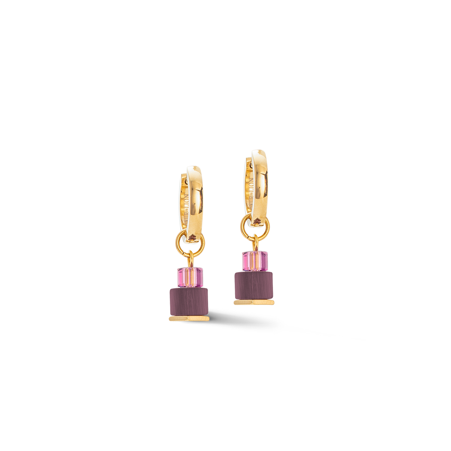 Iconic Cube Earrings Purple with Gold Hoop