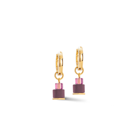 Iconic Cube Earrings Purple with Gold Hoop