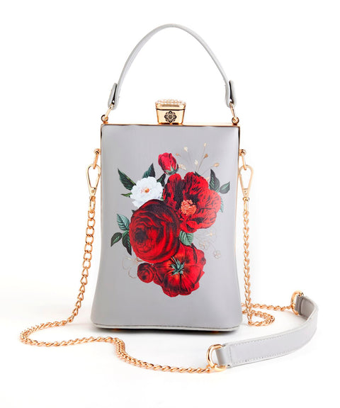 Fancy Grey Floral Purse