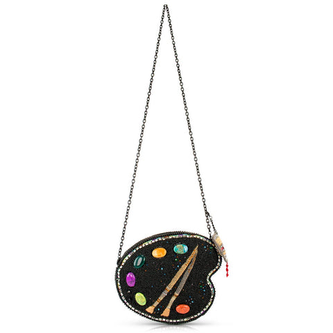 Brushstrokes Artists Palette Gem Beaded Crossbody Handbag