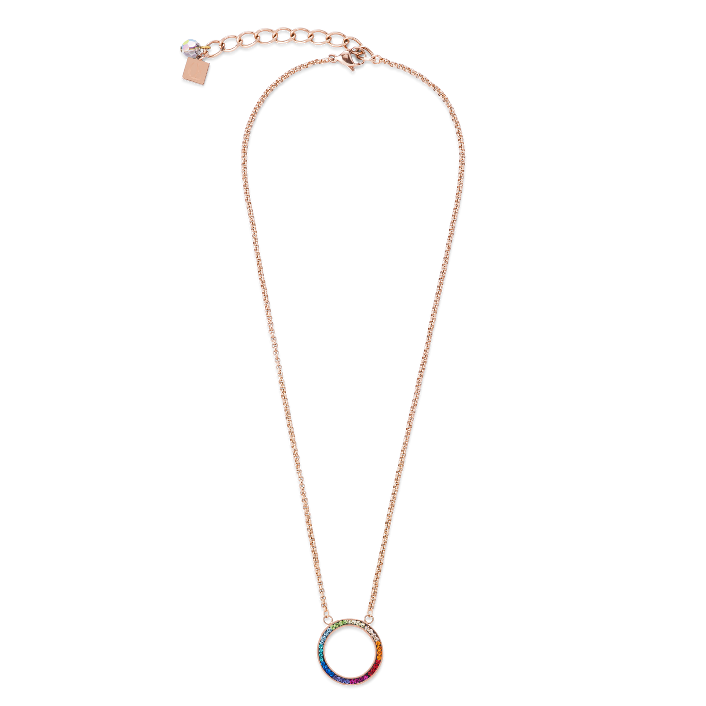 Necklace Ring Crystals pavé & stainless steel rose gold & multicolour