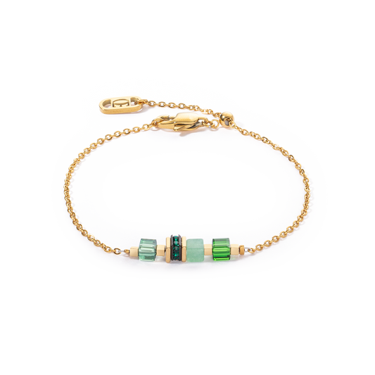 Cube and Chain Bracelet in Green and Gold