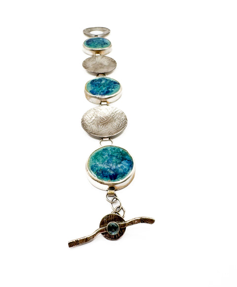 Textured Disk with Turquoise and Cobalt Stones Bracelet