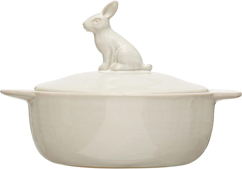 Stoneware Baker with Rabbit Finial