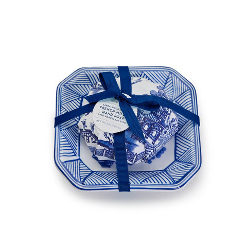 Blue Willow Sandalwood Scented Soap w/ Tray