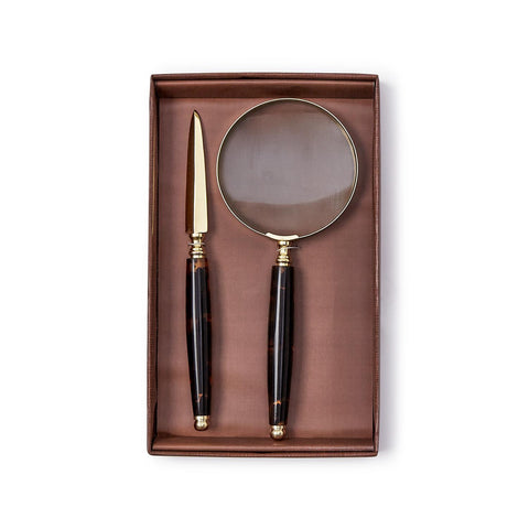 Tortoise Magnifier and Letter Opener Set