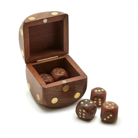 Wooden Dice Box w/ 6 Dice