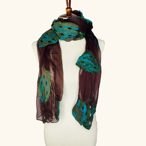 Turq/Brown Cutting Leaf Scarf