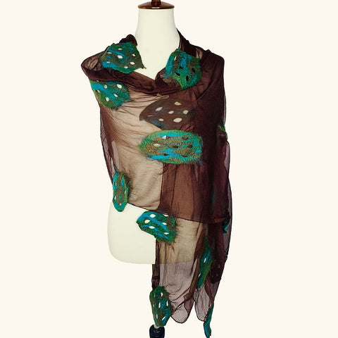 Turq/Brown Cutting Leaf Scarf