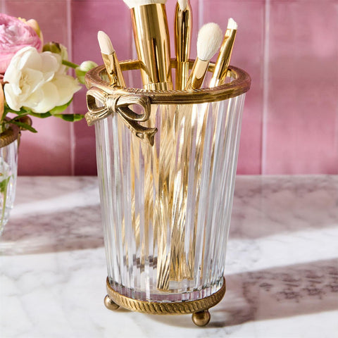 Antique Gold Finish Glass Vase with Bow Accent Large