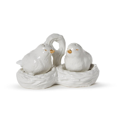 2 Birds Salt & Pepper w/ Nest Carrier