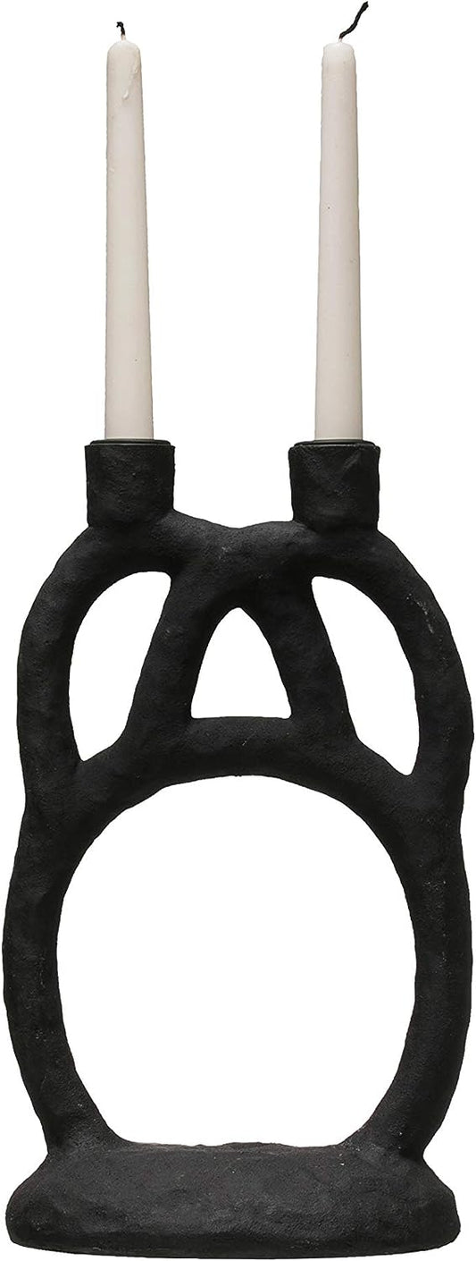 Two Taper Black Abstract Candle Holder