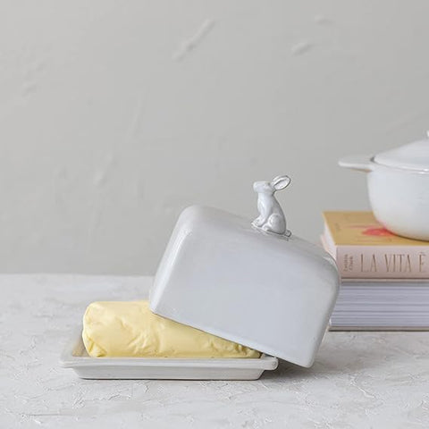 Butter Dish with Rabbit Finial