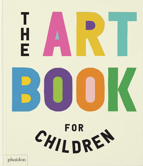 The cover of 'The Art Book for Children' featuring colorful, bold typography against a white background.