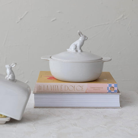 Stoneware Baker with Rabbit Finial