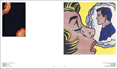 Two artistic portraits side by side, one with a black background and the other with a colorful background featuring a woman and a man.