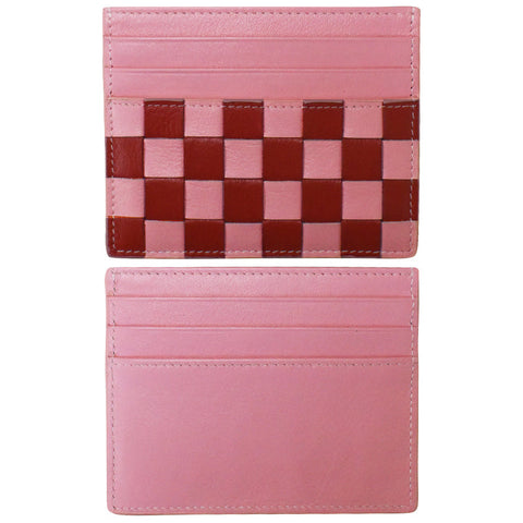 Pink cardholder with a checkered pattern on a white background